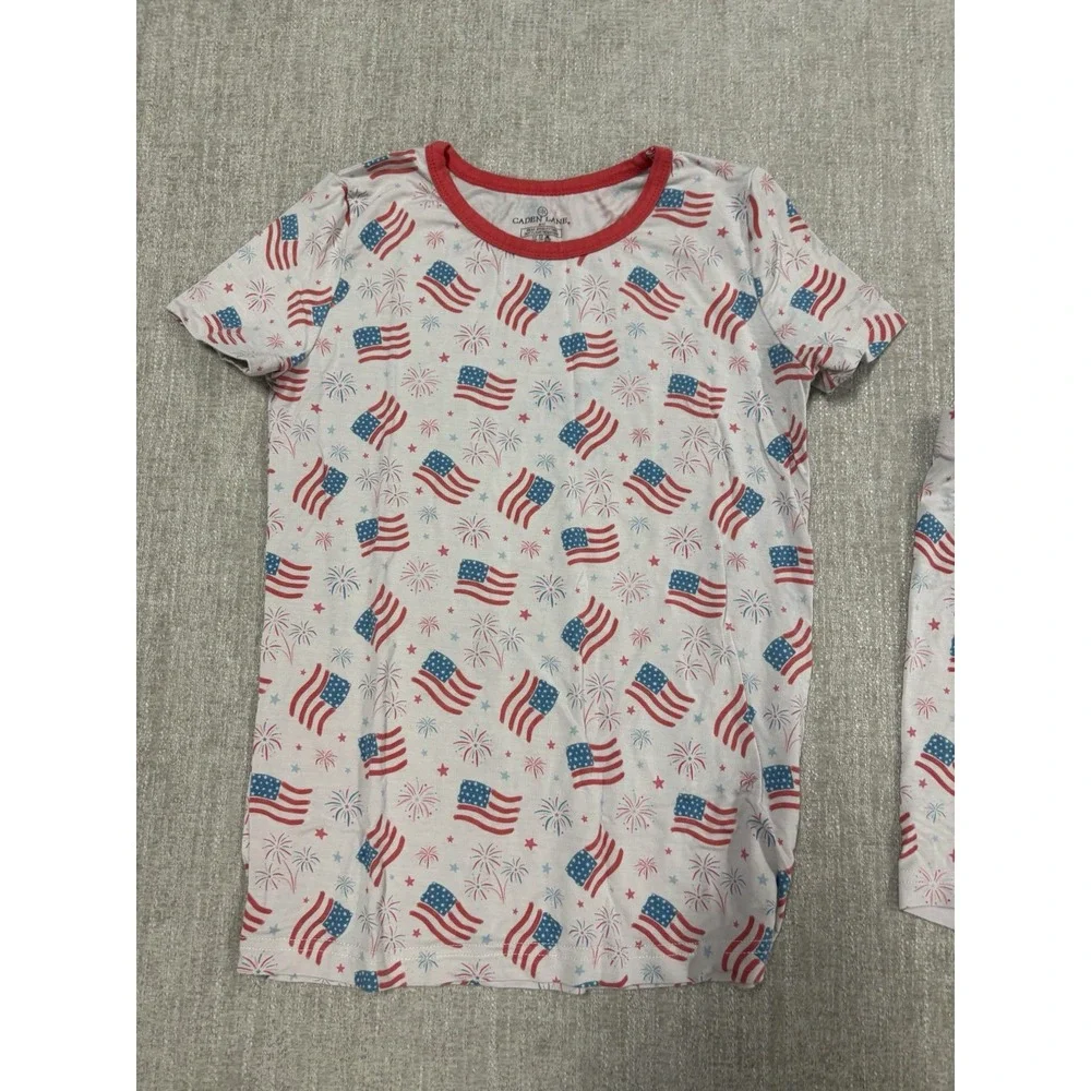 Caden Lane Patriotic American Flag/ Fireworks 2PC Bamboo Pajama Set Size 9/10